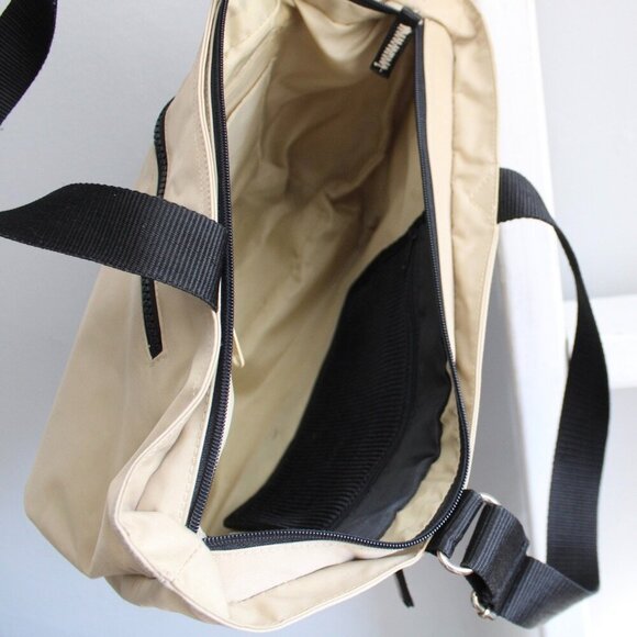 Kenneth Cole Y2K Tan Beige Black Nylon Zip-Up Utility Multi-Pocket Handbag Tote - Picture 5 of 7